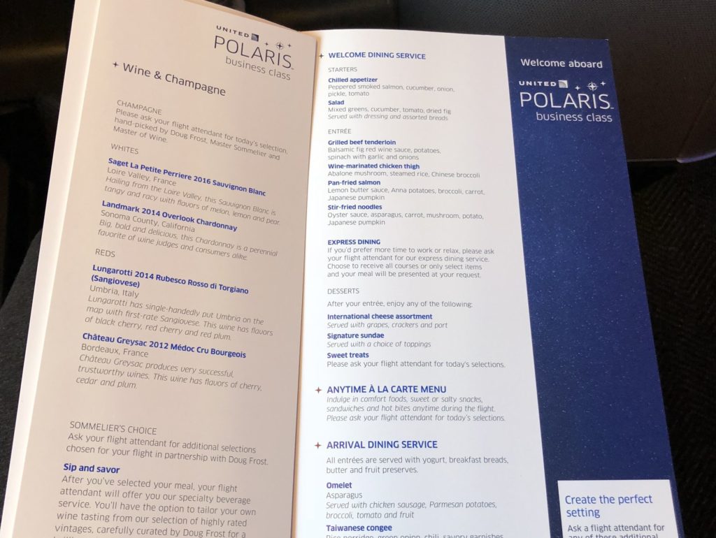 United Polaris menu